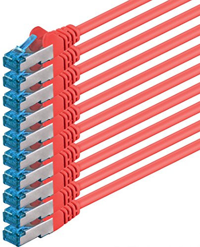 1aTTack.de, Cavo di rete CAT6a da 1,5 m, cavo di rete rosso, cavo patch da 10000 Mbit/s, SFTP PIMF, 500 MHz, compatibile con CAT5, CAT6, CAT7, CAT8, per DSL, Internet, switch, router, set da 10 pezzi