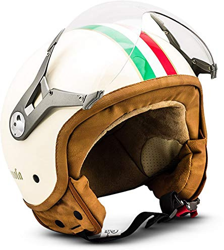 Soxon® SP-325 „Imola“ · Jet-Helm · Motorrad-Helm Roller-Helm Scooter-Helm Moped Mofa-Helm Chopper Retro Vespa Vintage Pilot Biker Helmet Brille · ECE 22.05 Visier Schnellverschluss Tasche S (55-56cm)