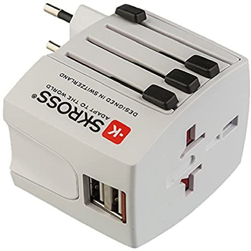 POLY POOL - PP2209 Adaptateur de voyage Skross Micro MUV - Adaptateur universel 4 fiches à 2 pôles - 2 prises USB - Tension et puissance 100 V - 250 W / 250 V - 625 W