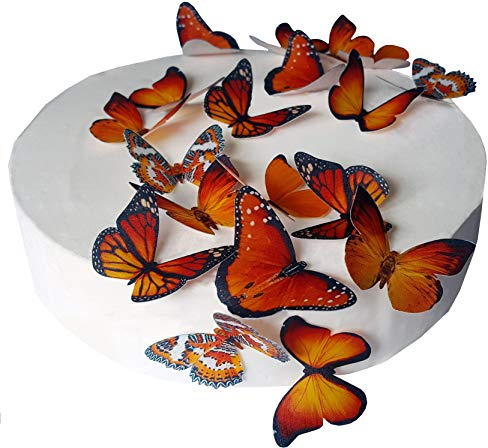 Anglesit 24 pcs Pre-cut Beautiful Medium Orange Butterflies Edible Wafer/Rice Paper Cupcake Toppers Cake Decorations Dessert Topper Birthday Party Halloween Wedding Easter Baby Shower (Medium)
