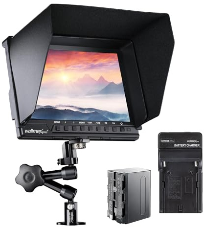 Walimex pro Full HD Monitor Director III Set - 7 Zoll IPS LCD Display - Gelenkarm & Verdrehschutz - Fokusassistent - mit HDMI und AV Eingang - Akku & Ladegerät inklusive