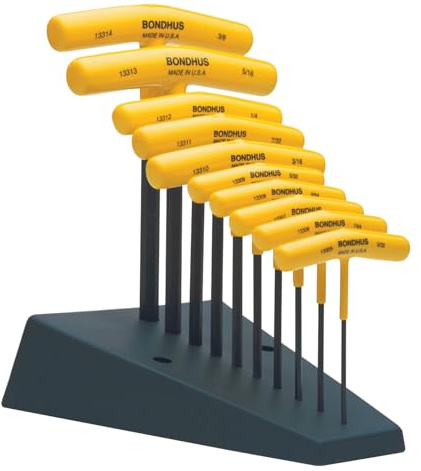 Bondhus 13390 Set of 10 Hex T-handles w/Stand, sizes 3/32-3/8, multi, one size