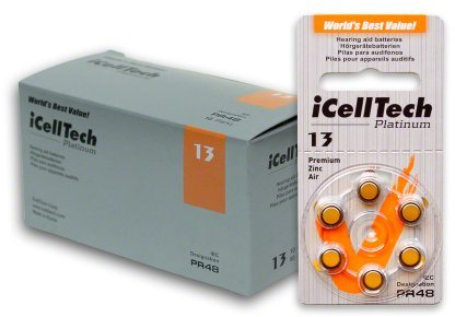 60 iCellTech Hearing Aid Batteries Size: 13 + Battery Caddy