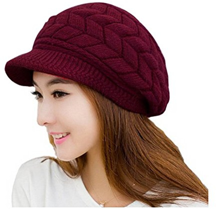 Gorro de invierno de Leorx de lana, para mujer, con visera rojo rosso