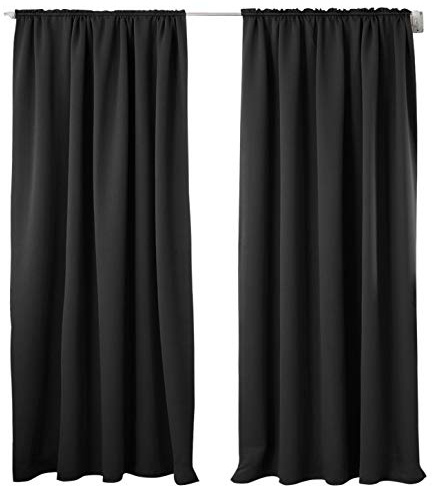 WOLTU Verdunklungsvorhänge mit Kräuselband Blickdicht 135x245cm Schwarz | 2er Set, 250g/m² schwere Gardinen mit Sichtschutz, Thermovorhang für Wohnzimmer und Schlafzimmer, Länge 245 cm