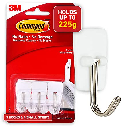 Command 17067ES Kitchen Utensil Hooks with Command Adhesive Strips - Small, White