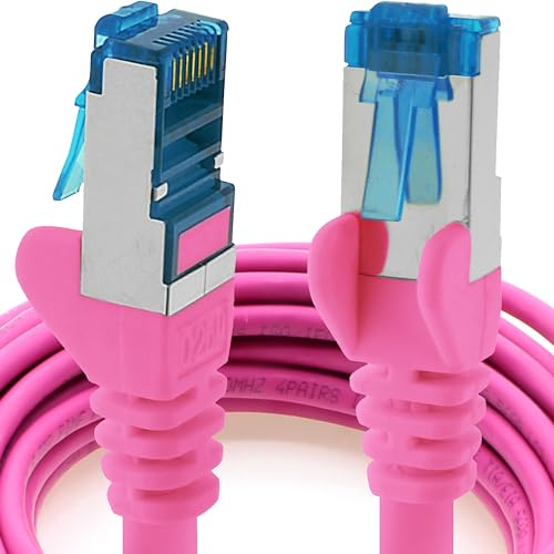 1aTTack.de 10m - CAT6a - Netzwerkkabel magenta - 1 Stück CAT 6 A Patchkabel 10000 Mbit s SFTP PIMF 500 MHz kompatibel zu CAT5 CAT6 CAT7 DSL Internet Switch Router