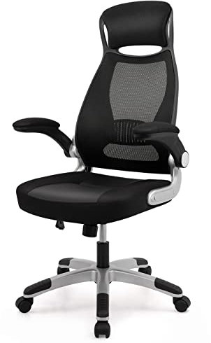 IntimaTe WM Heart Bürostuhl Ergonomisch, Schreibtischstuhl mit Klappbaren Armlehnen, Kopfstützen und Lendenwirbelstütze, Mesh Chefsessel mit Rollen,Schwarz