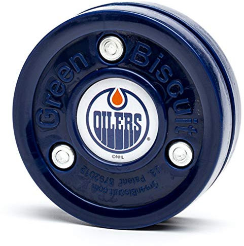Green Biscuit NHL Pucks - Edmonton Oilers - Hockey Training Puck, Stays Flat, Passing/Handling Street Hockey