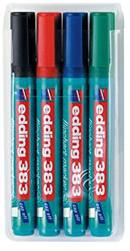 edding 383 Flipchart-Marker - 4er-Set - schwarz, rot, blau, grün - Keilspitze 1-5 mm - Stift zum Schreiben, Zeichnen und Markieren auf Flipcharts - Tinte schlägt nicht durch Papier -trocknet nicht aus