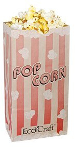 Bagcraft Papercon 300611 EcoCraft Theater Popcorn Bag with Red Stripe Design, 46 oz Capacity, 8-1/4 Length x 4-1/4 Width x 2-1/2 Height (Case of 1000)