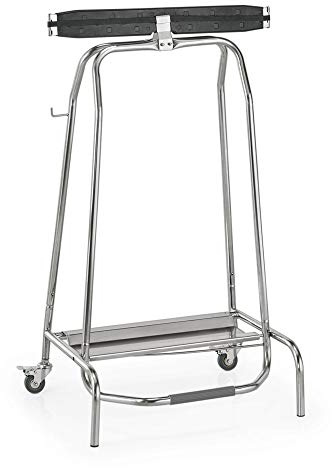 WAS 1132 950 Edelstahl Müllbeutelhalter mit Fußpedal, 2 Rollen mit Feststeller, 95cm Höhe