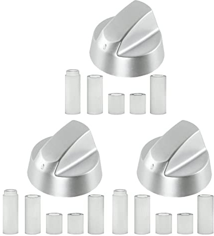 Spares2go Control Knobs/Dials for AEG Oven Cooker & Hob (Pack of 3 + Adaptors, Silver)