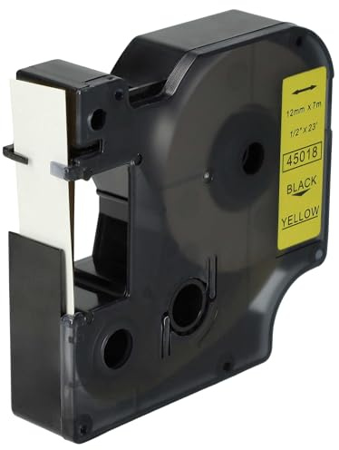 vhbw Schriftband-Kassette kompatibel mit Dymo 5000 | 2000, 5500, 1000+, 1000, 4500, 3500 Etiketten-Drucker 7m x 12mm Schwarz auf Gelb