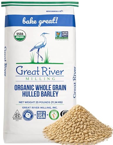 Great River Milling Organic Hulled Barley Grain | Whole Grain Barley for Home Milling, Cooking, and Baking | High Fiber, Non GMO, Kosher | 25 Lb