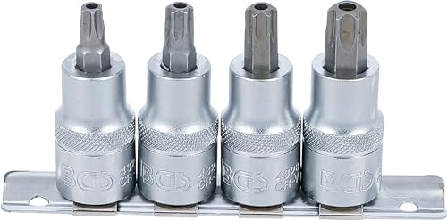 BGS 8885 | Bit-Einsatz-Satz | T-Profil (für Torx) mit Bohrung T40 - T55 | 4-tlg. | Antrieb Innenvierkant 12,5 mm (1/2) | Chrom-Vanadium-Stahl | verchromt, matt | mit Rändelung