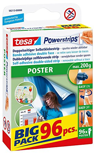 tesa Powerstrips® Poster-Klebestreifen, max. 200 g, spurlos wieder ablösbar, BIG PACK mit 96 Stück (10er Pack)