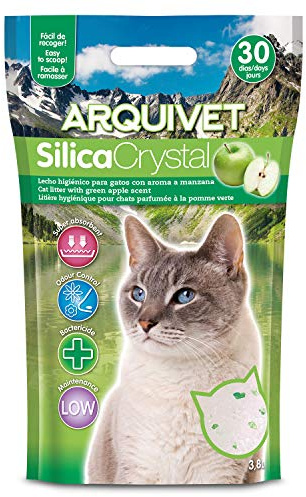 Arquivet Arena Gato Silica Crystal - Aroma Manzana - Capacidad: 3,8 L - Lecho higiénico para Gatos, felinos aromatizado - Capacidad Absorbente - Ayuda a Eliminar olores y bacterias