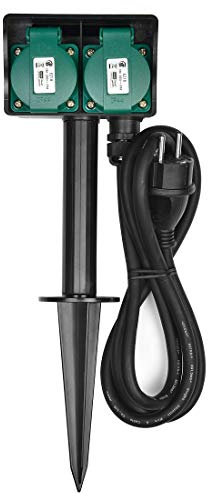 Heitech Presa da Giardino 2-Fach Con Chiodi - IP44 Nero/Verde