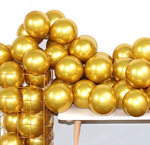 COLORFUL ELVES 12 Inch 100 Pcs Latex Metallic Chrome Balloons Helium Shiny Thicken Balloons Party Decoration (Gold)