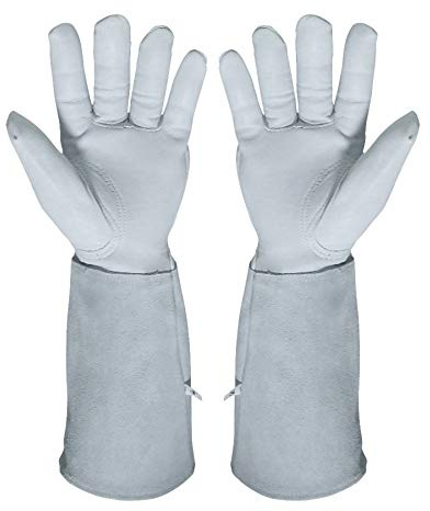 KIM YUAN Gartenhandschuhe - Dorn & Schnittfest langer Unterarmschutz Stulpe Robustes Rindsleder Arbeits-Gartenhandschuhe geeignet für Kakteen Rosen und Thorny Büsche - 2 Stück (1er Pack) - Gelb - Weiß