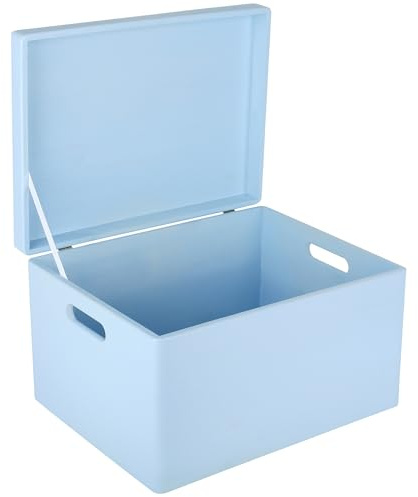 Creative Deco XXL Blau Große Holzkiste mit Deckel | 40x30x24 cm (+/-1cm) | Ostern Holztruhe Erinnerungsbox Baby Holzbox mit Deckel und Griffen Kasten | Für Dokumente, Wertsachen, Spielzeuge