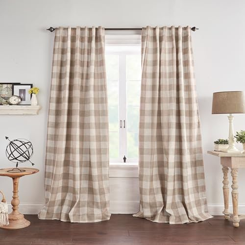 Elrene Home Fashions Farmhouse Living Grainger Buffalo-Check Blackout Window Curtain, Living Room and Bedroom Drape with Rod Pocket Tabs, 52 x 84, Linen, 1 Panel