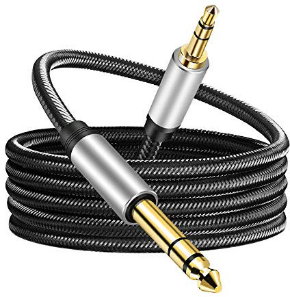 3.5 mm to 6.35 mm Audio Cable 4M, Gold-Plated Terminal Silver Color Zinc Alloy Housing 3.5mm 1/8 Male TRS to 6.35mm 1/4 Male TRS Nylon Braided Stereo Audio Cable for Cellphone, Amplifiers(4M/12Ft)