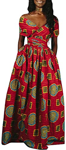 OLIPHEE Vestito Lungo Senza Maniche Stile Siciliano Disegno di Croce Dietro con Stampa Etnica per Donna e Ragazze Disco Rosso L