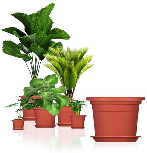 BigDean 5X Blumentopf mit Untersetzer Ø 20 cm Terrakotta 20 x 14,5 cm Topf | Blumentöpfe Kunststoff Pflanztopf Containertopf Übertopf Pflanzkübel rund, Robust & Langlebig, UV Beständig, Wetterfest