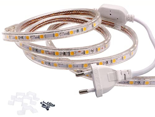 FOLGEMIR 3m Warmweiß LED Band, 220V 230V Lichtleiste, 60 Leds/m Strip, IP65 Lichtschlauch, milde Hintergrundbeleuchtung