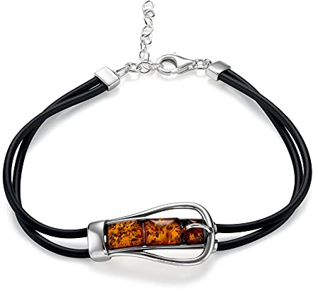 Copal Bracelet En Argent 925 Avec Ambre Naturel Et Sangle Réglable En Caoutchouc