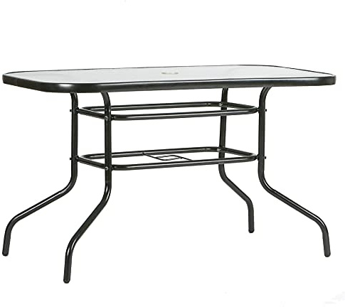 Harbour Housewares Metall, Glas, Top Gartentisch - Glas Top Außenpatio Coffee Bistro Möbel - 120cm x 70cm - Schwarz