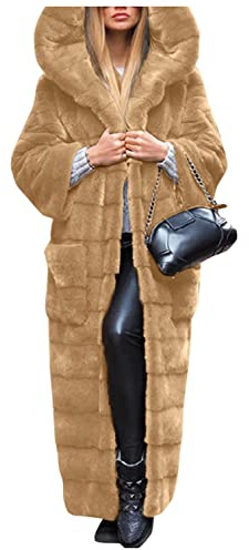 SGSD Fellmantel Damen Mit Kapuze - Lang Fellmantel Lange Warm Winterjacke Faux Fur Mantel Kunstfell Frauen Elegant Kunstpelz-Jacke Pelzmantel Kunstpelz Flauschige Fellmantel Parka Outwear