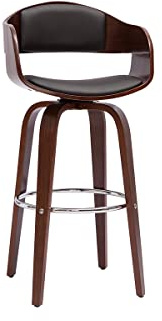 Tabouret de bar design noir et bois foncé noyer H65 cm pivotant 360° GAO