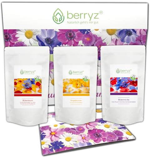Ätbara blommor | Set med 3 fantastiska sorter blommor och gratulationskort | matblommor | torkade blommor ätbara | färgglad blomblandning