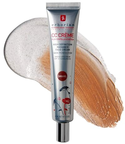 Erborian Color Correcting CC Cream with Centella Asiatica, Caramel - Light Multi-Purpose Facial Concealer with Illuminating Finish Soothes & Hydrates Skin - SPF Korean Skincare Skin Perfector - 1.5 Oz