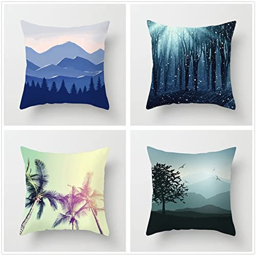 Tinnoon Kissenbezug 35x35cm 4er SetBoho Wohnzimmer Outdoor Deko, Schlafzimmer Zimmer Dekor Kissenhülle Kissenbezüge mit Verstecktem Reißverschluss, Couchkissen, Sofakissen Weinachten Landschaftsbaum