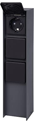 BOLD 19547 Abano Aussen-Steckdose-Garten (Steckdosen-Säule) mit 3-Fach Stecker in Anthrazit (IP44 Outdoor Energie-Säule | 3680 Watt | eckig | Einfache Montage | Plastikfreie Verpackung)