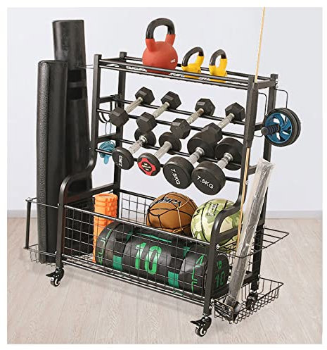 Kurzhantelständer, Aufbewahrung For Das Fitnessstudio Zu Hause For Kurzhanteln, Kettlebells, Yogamatten Und Bälle, Mit Einem Gewicht Von 500 Lbs, All-in-One-Trainingsaufbewahrung Mit Rädern, Nur Ständ
