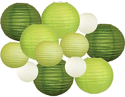 LISOPO 12er Lampions Papierlaterne, Papier Laterne Grün Lampenschirm Lampion Runde Bunt Laterne Papierlampions zum Dekorieren von Leuchten Dekoration (Keine Lichterkette)