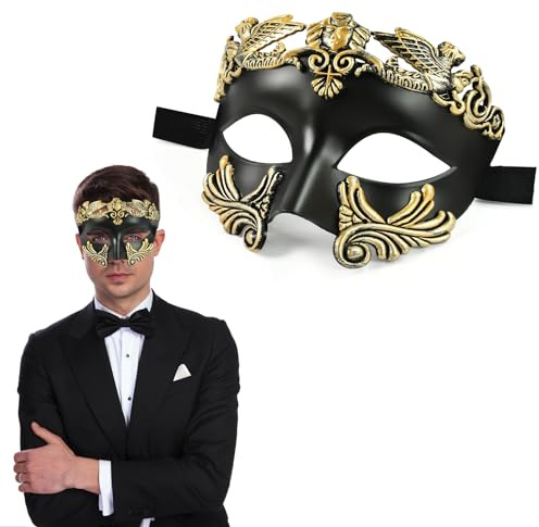 EKKONG Venezianische Maske Herren, Masken Kostüm Maskenball Halloween Augenmaske Masquerade Mask Men für Halloween Maskerade Kleidung Ankleiden Zubehör (Schwarz-Gold)