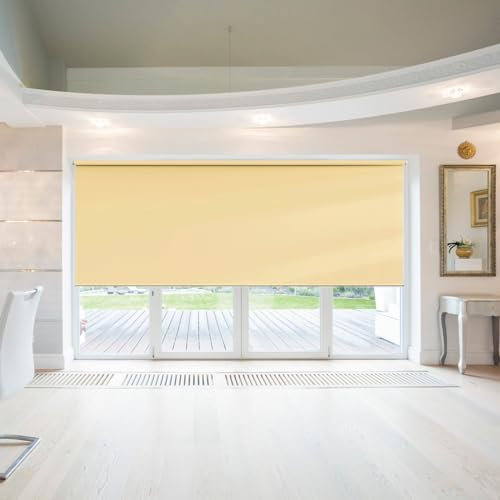 Rollo Thermorollo 120 x 90 cm, Sichtschutz und Sonnenschutz Blickdicht, Sonnenschutz Verdunkelungsrollo, mit Aluminium-Schienen, für Fenster & Tür, Beige
