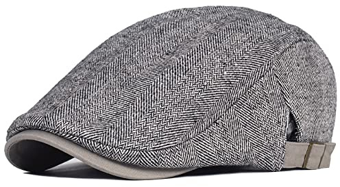 FICORD Schiebermütze Herren Große Größe Zeitungsjunge Mütze Männer Winter Dicke Warme Vintage Herringbone Streifen Baskenmützen Gatsby Flache Hut Schirmmütze Einstellbar,Grau,59-63 cm