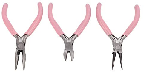 3 Alicates de Joyería de Color Rosa, Alicates Pequeños, Alicates de Joyería, Alicates de Punta Redonda, Alicates de Punta Diagonal, Alicates de Punta de Aguja, Kit de