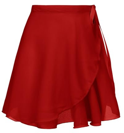 Deesorxin Ballet Skirt for Women Ballet Wrap Skirt Sheer Dance Costumes with Adjustable Waist tie for Adult Ladies Big Girls Red