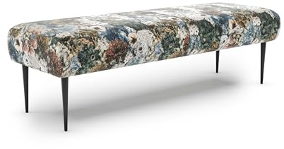 CAVADORE Sitzbank Amba, Trendige Polsterbank 2,5-sitzig für Küche, Esszimmer oder Wohnküche / Küchenbank passend zum 2,5-Sitzer Amba / 139 x 52 x 54 / Jacquard Flachgewebe: Blumenmuster Blau