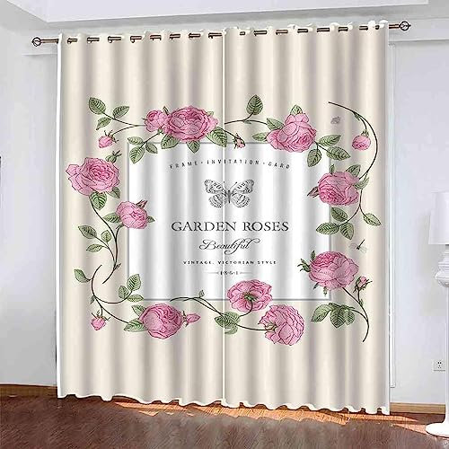 Schattierung Vorhänge Rosa Blumenrattan 3D Druck 2Er Set Isolierung Schalldichte Kinder Gardinen Blickdicht Mit Ösen Vorhang Fenster Für Wohnzimmer Schlafzimmer Balkon -1G5J9K5Y1D6