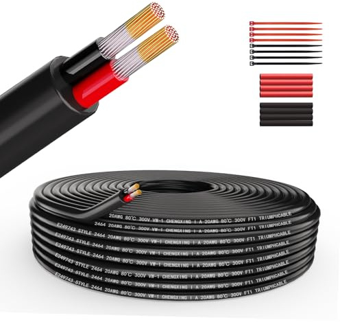 Wirelume 20AWG 2x0,5 mm² Elektrischer Draht 2 Adrig Kabel 5V/12V/24V verseilt PVC Stromkabel 100FT/30.48M verzinntes Niederspannungs Kupferkabel Mantelleitung Feuchtraumkabel Elektrokabel
