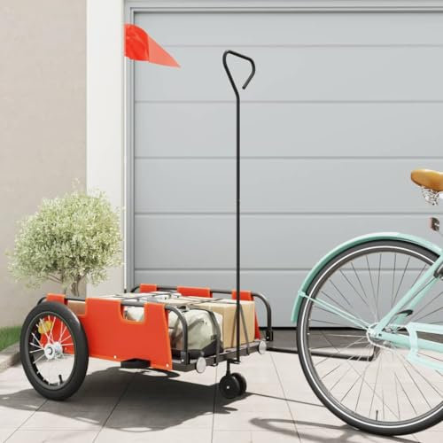 Homgoday Remolque de bicicleta de tela Oxford naranja y hierro, remolque de carga para bicicleta, remolque de carga grande para bicicleta, carrito de almacenamiento de carga para ciclismo, camping,